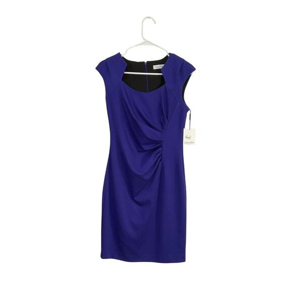 Calvin Klein Dresses & Skirts - NWT Calvin Klein Blue Byzantine Side Ruched Cap Sleeve Sheath Dress Size 6 Small